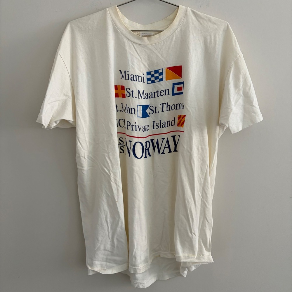 Vintage SS Norway Cruise Ship T Shirt Stedman Hi-Cru XL White Single Stitch
